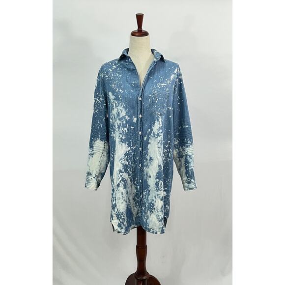 FRANK & EILEEN Sz S Small Mary Splatter Distressed Denim Shirt Dress - Picture 2 of 10